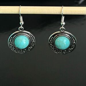 BBT Southwest Style Silver & Turquoise Dangle Earrings